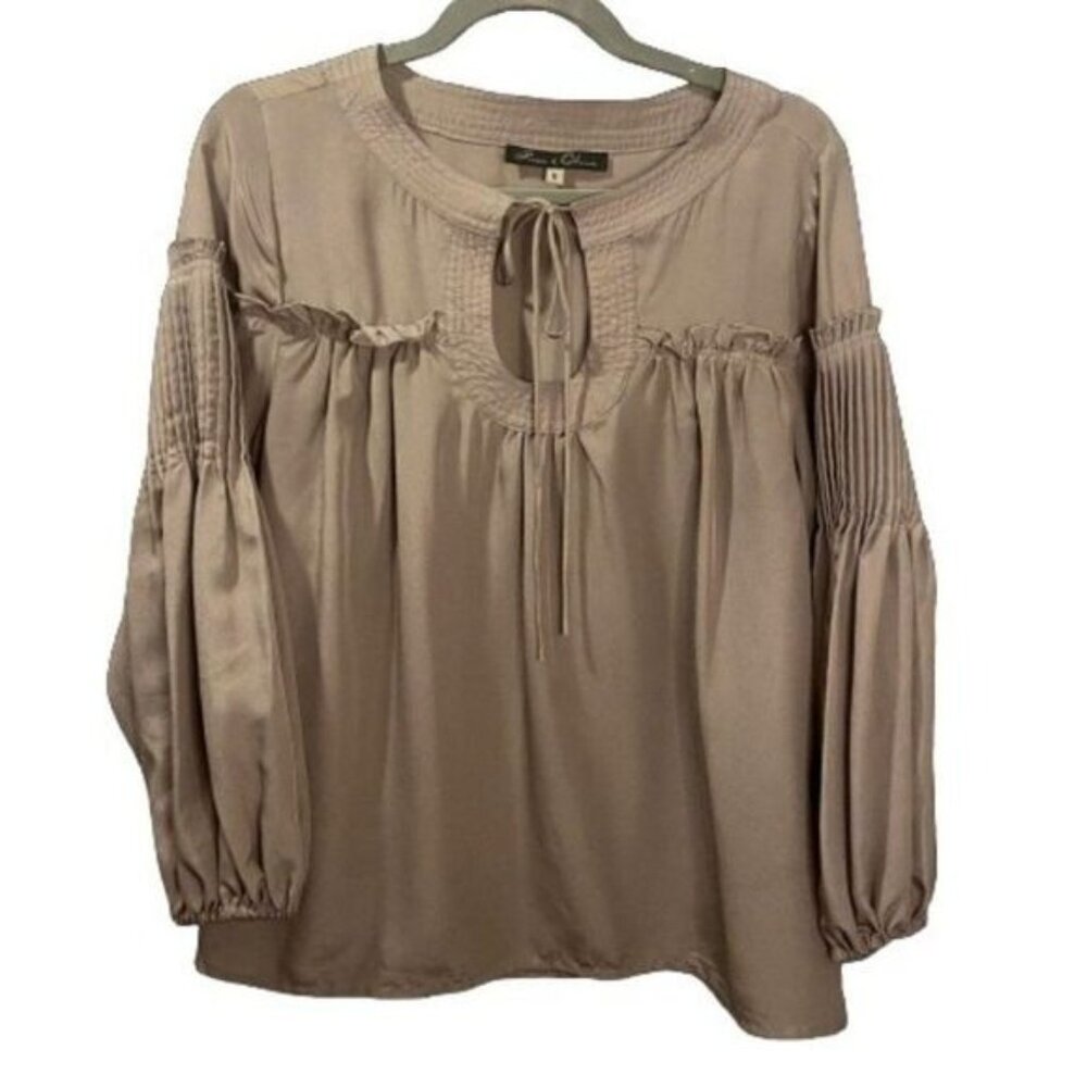 Rose & Olive Peasant Blouse Keyhole Tie-Neck Long Sleeve M‎